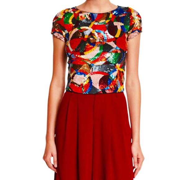Alice + Olivia Kelli Sequin Embellished Top, Size 4 - Picture 4 of 9